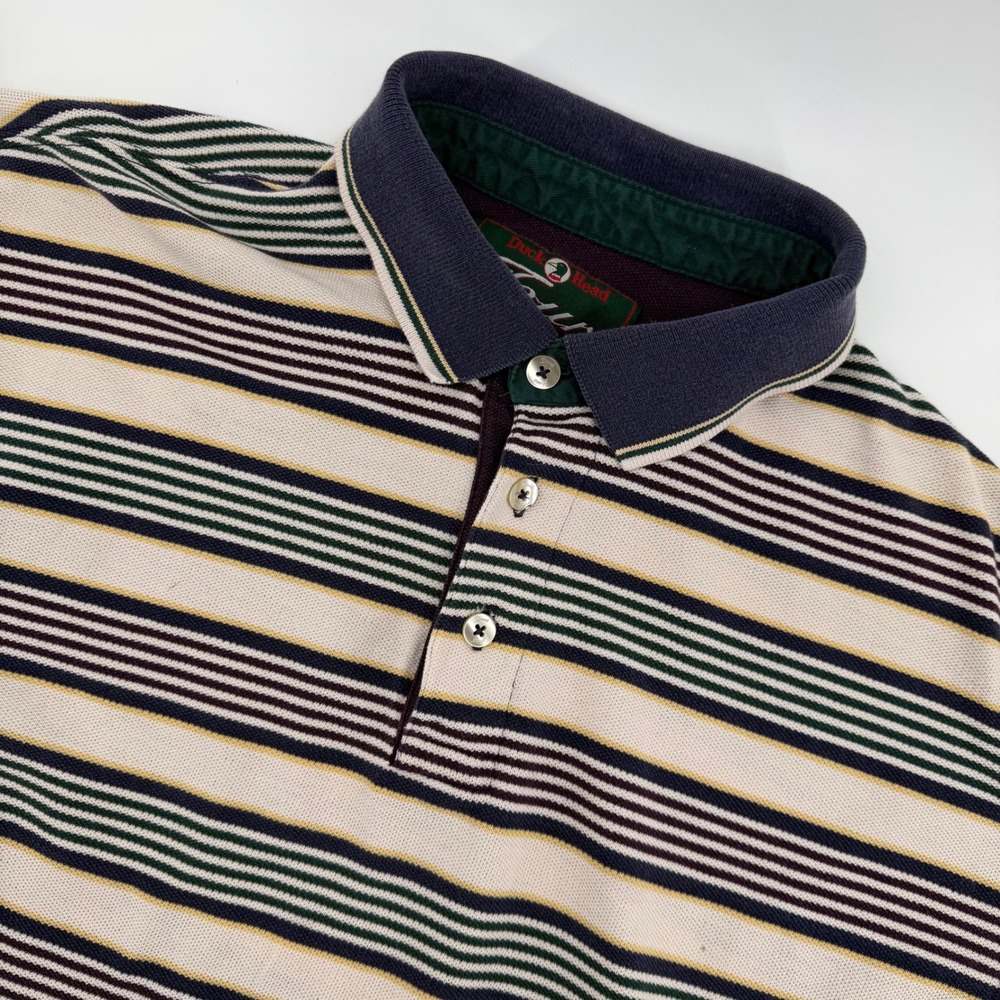 Duck Head Tour Striped Polo Shirt Men's Size Medium Short Sleeve Golf‎ Vintage
